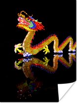 Lichtgevende Chinese draak met reflectie poster 60x80 cm - Foto print op Poster (wanddecoratie woonkamer / slaapkamer)
