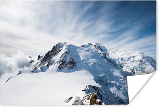 Poster Besneeuwde Mont Blanc met mooie lucht - 60x40 cm
