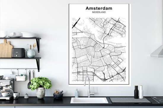 Affiche Plan de la ville - Zwart Wit - Amsterdam - 90x120 cm
