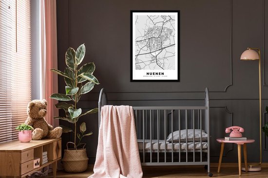 Affiche avec cadre Plan de la ville - Nuenen - Grijs - Wit - 60x90 cm - Carte