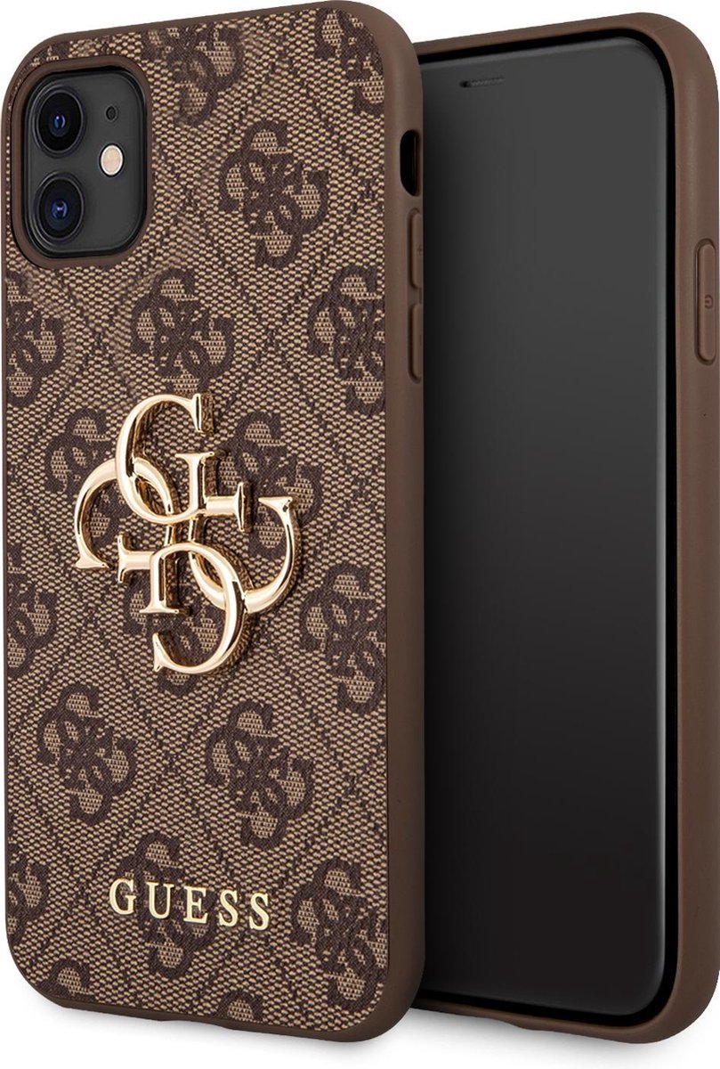Guess PU 4G metal Logo Case Geschikt Voor iPhone 11 Bruin