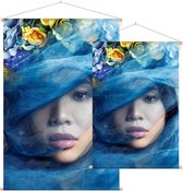 Vrouw met blauwe sluier,  - Foto op Textielposter - 60 x 90 cm