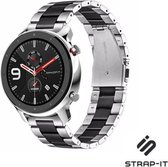 Stalen Smartwatch bandje - Geschikt voor  Xiaomi Amazfit GTR stalen band - zilver/zwart - 42mm - Strap-it Horlogeband / Polsband / Armband