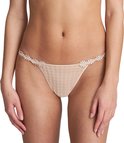 Nude string met bloemenrand en ruitjespatroon op de voorkant.