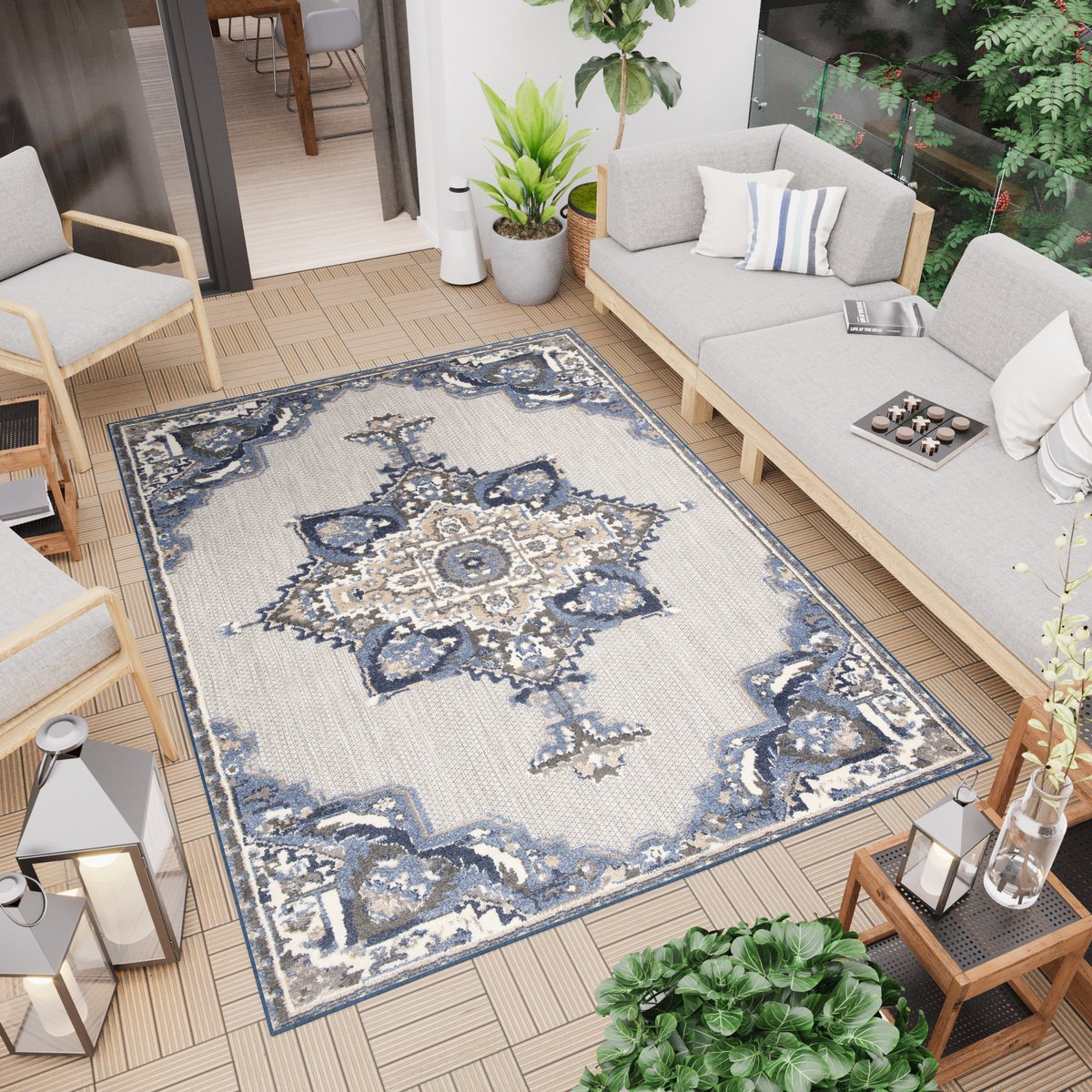 Tapiso Patio Indoor Tapijt Buitenkleed Tuintapijt Vloerkleed Modern Outdoor Maat- 200x300 Grijs Blauw 3