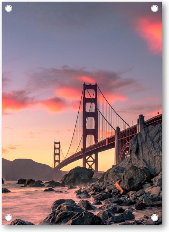 Golden Gate Bridge - zonsondergang - San Francisco, Californië - Tuinposter 50x70 - Wanddecoratie - Landschap