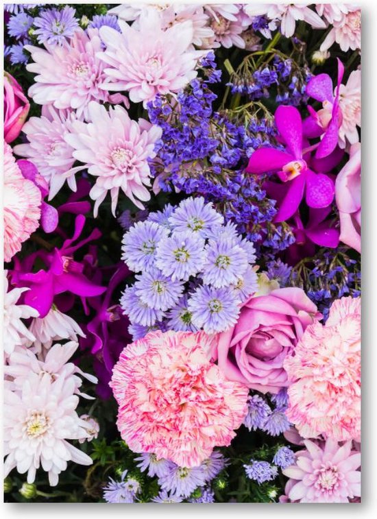Roze en Paarse Bloemen - 50x70 Canvas Staand - Natuur - Bloemen