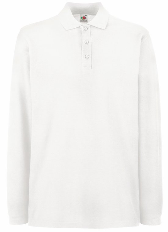 Witte polo met lange mouwen, knopen kraag, merklogo op borst.