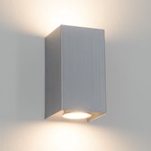 Lindby - LED wandlamp - 2 lichts - metaal - H: 14.8 cm - GU10 - geborsteld zilver - Inclusief lichtbronnen
