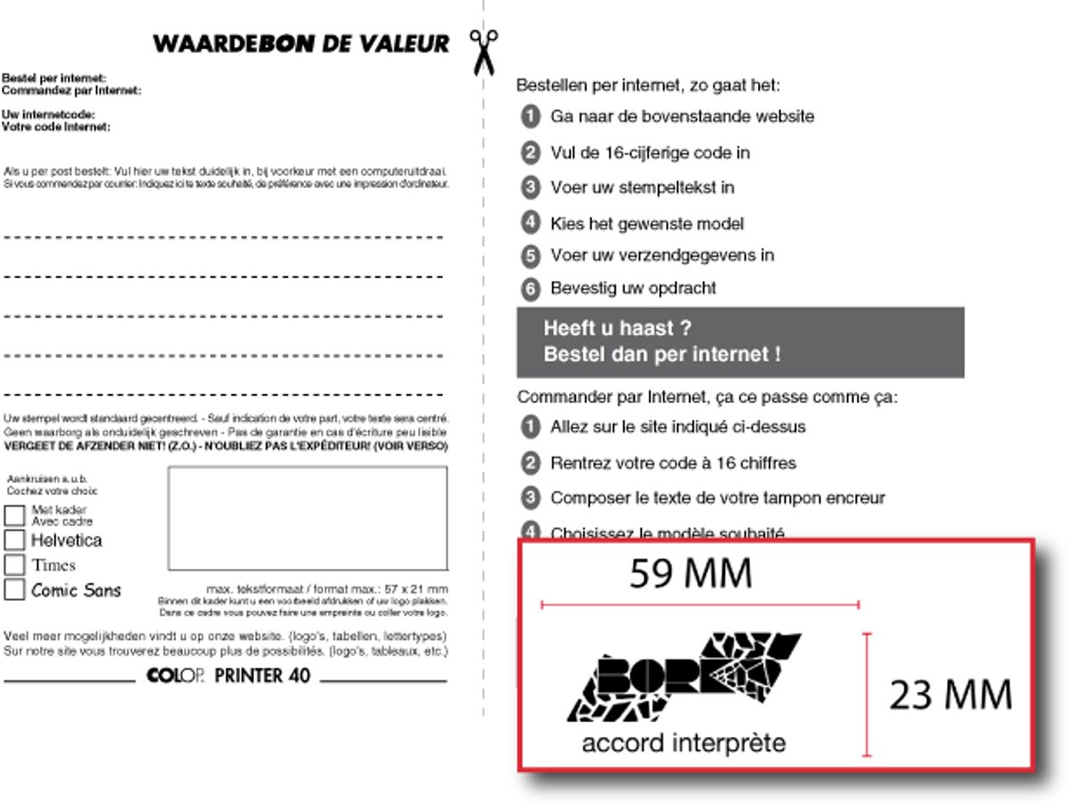 Bon voor een stempelplaatje Colop Printer 40