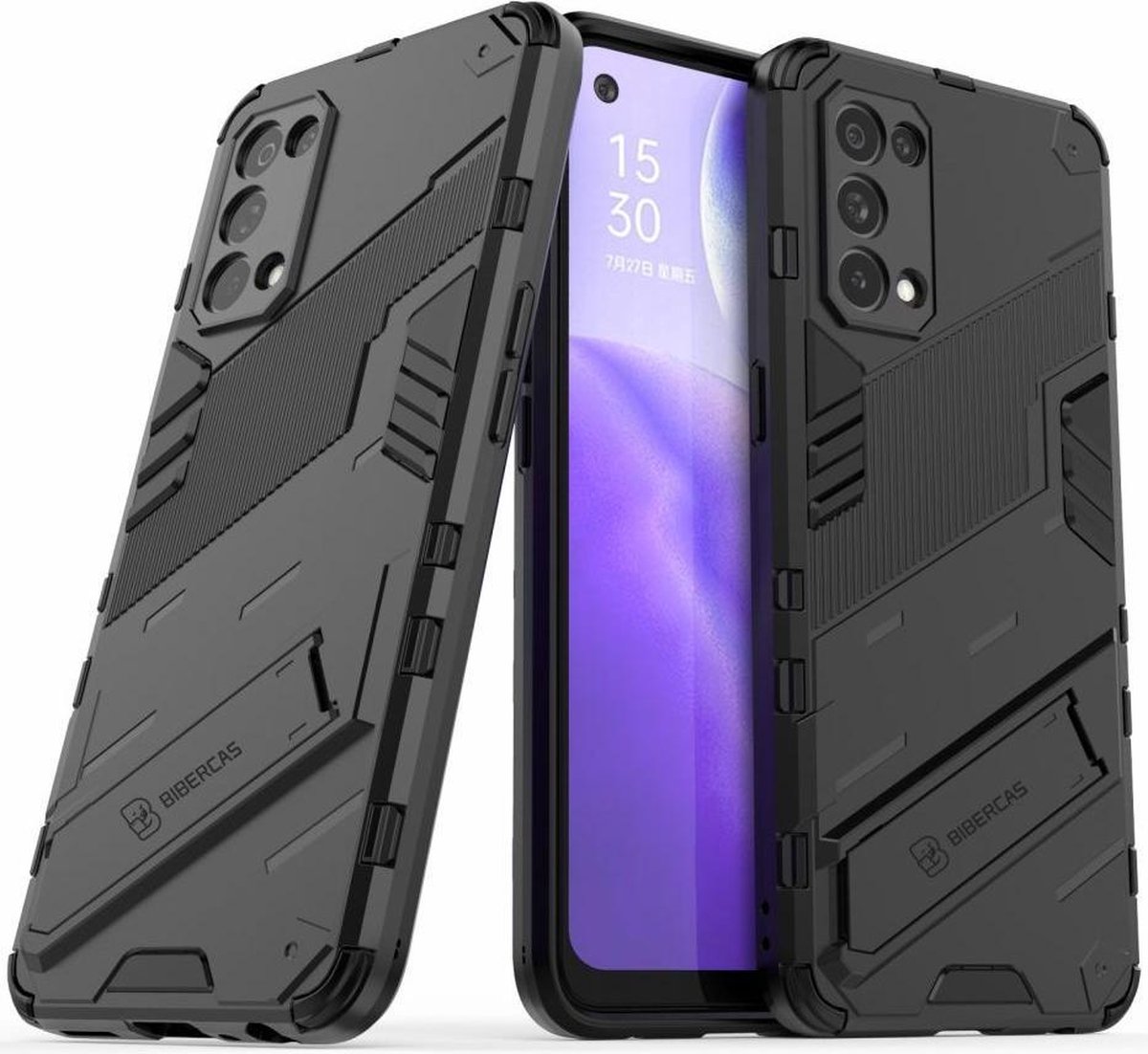 Oppo Find X3 Lite Hoesje Hybride Back Cover met Kickstand Zwart