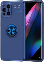 Oppo Find X3 Pro Hoesje Metalen Magnetische Ring Kickstand Blauw