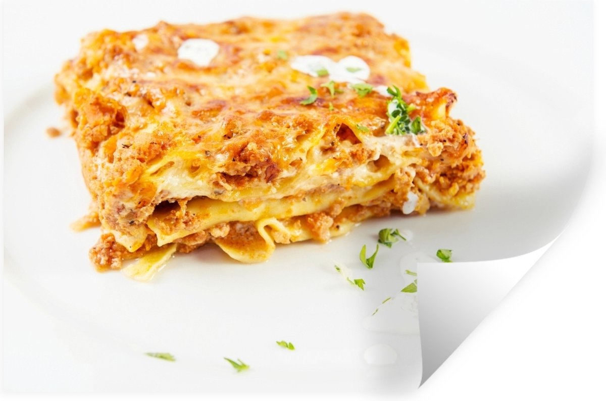 Muurstickers - Sticker Folie - Lasagna op witte achtergrond - 30x20 cm - Plakfolie - Muurs