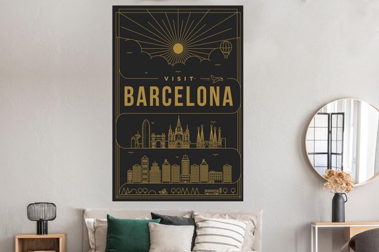 City view Barcelona - Poster papier noir 120x180 cm - Tirage photo sur Poster (décoration murale salon / chambre) / Affiche villes européennes XXL / Groot format!