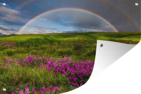 Foto: Tuindecoratie regenboog bloemen heide 60x40 cm tuinposter tuindoek buitenposter