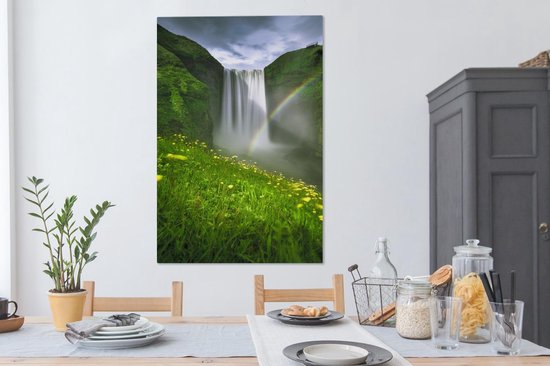 Peintures sur toile - Arc-en-ciel devant la cascade - 90x140 cm - Décoration murale