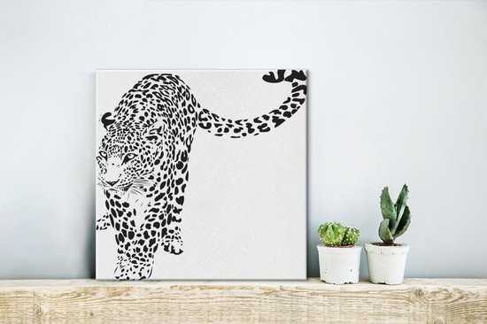 Une illustration d'une toile léopard rampante 20x20 cm - petit - Tirage photo sur toile (Décoration murale salon / chambre) / Animaux sauvages Peintures sur toile