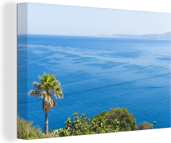 Canvas Schilderij Een luchtfoto van de Middellandse Zee vanuit Castelsardo Sardinië - 30x20 cm - Wanddecoratie
