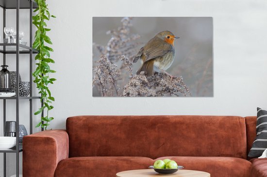 Robin dans un paysage d'hiver 140x90 cm - Tirage photo sur toile (Décoration murale salon / chambre)