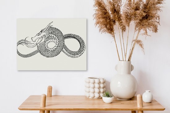 Tableau sur toile Illustration tatouage de dragon - 40x30 cm - Décoration murale