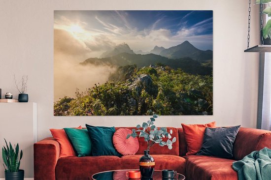 Toile Berg dans la Brume 2cm 180x120 cm - Tirage photo sur Toile (Décoration murale salon / chambre) XXL / Groot format!