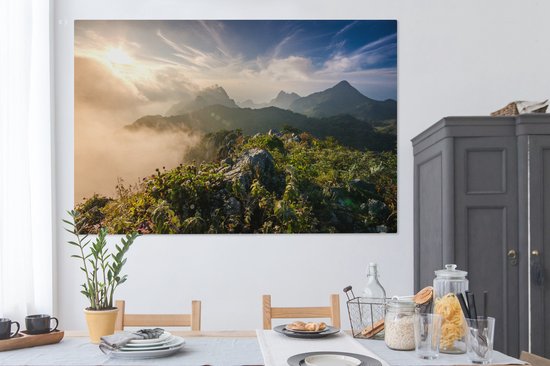 Toile Berg dans la Brume 2cm 180x120 cm - Tirage photo sur Toile (Décoration murale salon / chambre) XXL / Groot format!