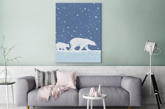 Canvas Schilderij Een illustratie van twee ijsberen in de sneeuw - 120x160 cm - Wanddecoratie XXL