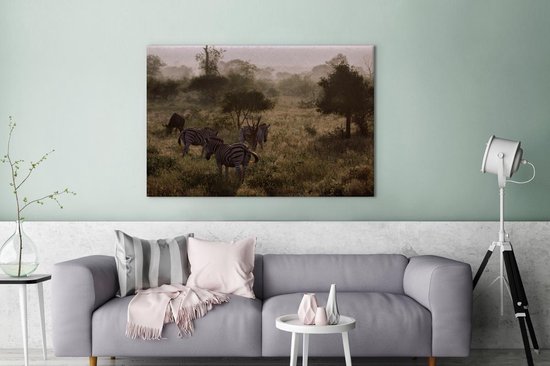 Canvas Schilderij Mistige ochtend in het Krugerpark in Zuid-Afrika - 120x80 cm - Wanddecoratie