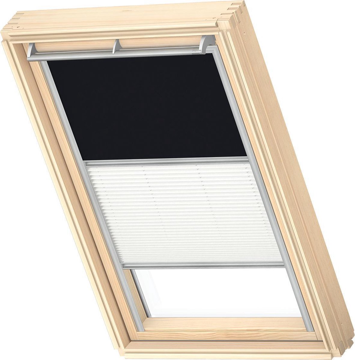 VELUX Origineel Verduisterend Rolgordijn Plus Plissé (DFD), Zilveren Kozijn, PK10, Zwart