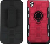 Voor Sony Xperia L1 3 in 1 Cube PC + TPU beschermhoes met 360 graden draaien zwarte ringhouder (rood)