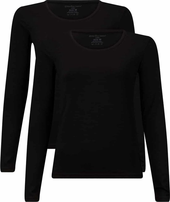 Comfortabel & Zijdezacht Bamboo Basics Lara - Bamboe T-Shirts (Multipack 2 stuks) Dames - Lange Mouwen - Zwart - XL