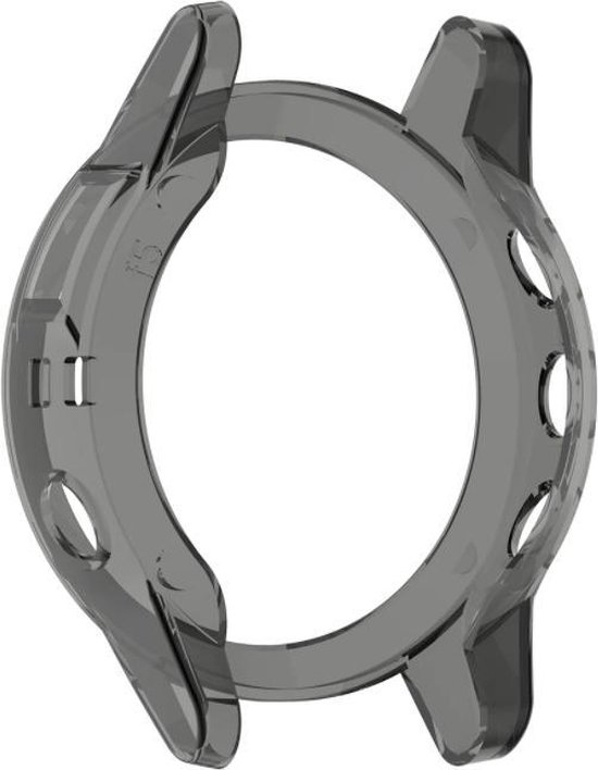 Zwarte TPU-hoes ter bescherming van een smartwatch, met uitsparingen voor knoppen en sensoren.
