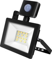 LED Bouwlamp 10 Watt met Sensor - LED Schijnwerper - Aigi Stado - Natuurlijk Wit 4000K - Waterdicht IP65 - Mat Zwart - Aluminium - BES LED