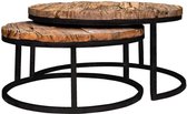 Salontafel set van 2 rond bruin/zwart hout metalen poten (r-000SP29143)