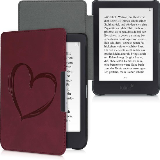 kwmobile e reader hoes geschikt voor Tolino Shine 3 - Case van kunstleerleer - Brushed Hart design - In donkerrood van kwmobile — afbeelding 2
