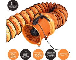 MAXBLAST 550 W Professionele Ventilator + 6 meter opvouwbare slang - Ø 300 mm - 550 W - afzuiger stofafzuiging