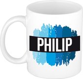 Philip naam cadeau mok / beker met  verfstrepen - Cadeau collega/ vaderdag/ verjaardag of als persoonlijke mok werknemers