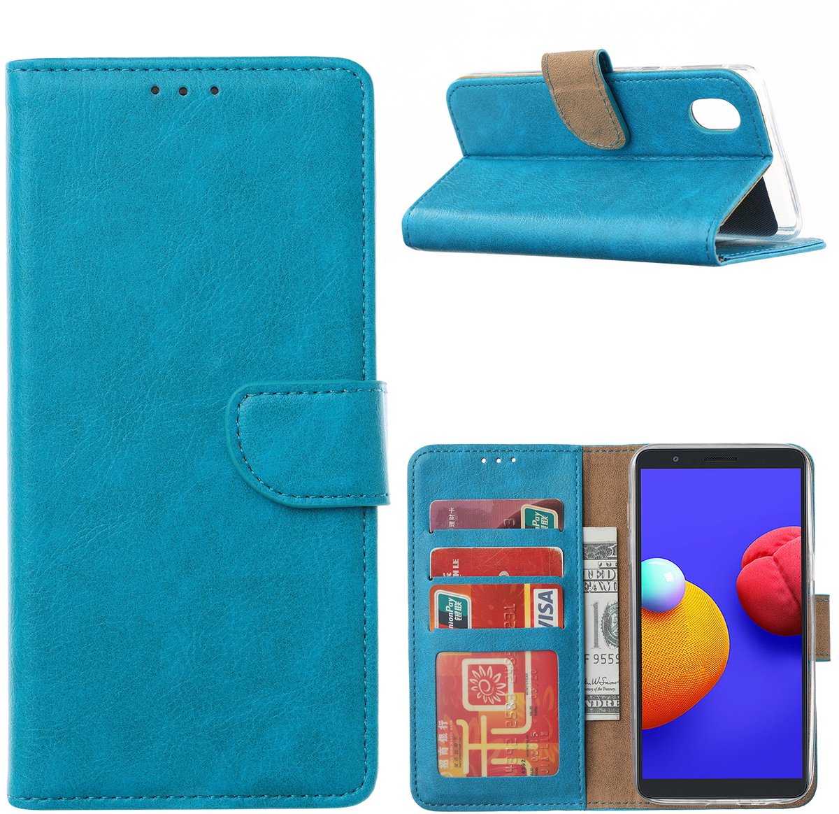 Hoesje Geschikt Voor Samsung Galaxy A01 Core Hoesje book case met Pasjeshouder - Blauw