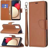 Voor Samsung Galaxy A03s Litchi Textuur Pure Kleur Horizontale Flip Lederen Case met Houder & Kaartsleuven & Portemonnee & Lanyard (Bruin)