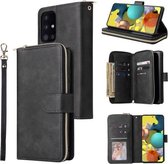 Voor Samsung Galaxy A52 5G Rits Portemonnee Tas Horizontale Flip PU Lederen Case met Houder & 9 Kaartsleuven & Portemonnee & Lanyard & Fotolijst (Zwart)