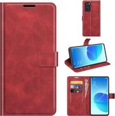 Voor OPPO Reno6 Pro 5G Retro Kalf Patroon Gesp Horizontale Flip Lederen Case met Houder & Kaartsleuven & Portemonnee (Rood)