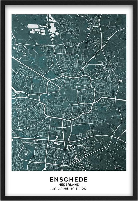 Poster Stad Enschede - A4 - 21 x 30 cm - Inclusief lijst (Zwart Aluminium)  Citymap -... | bol.com