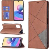 Voor Geschikt voor Xiaomi Poco M3 Pro/Redmi Note 10 5G Ruit Textuur Horizontale Flip Magnetische Lederen Case met Houder & Kaartsleuven (Bruin)