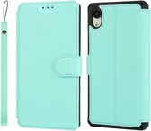 Effen textuur horizontale flip PU lederen tas met houder & kaartsleuven & fotolijst & portemonnee & riem voor iPhone XR (blauw)