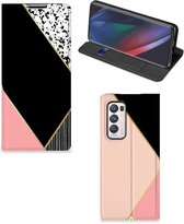 Bookcase Hoesje OPPO Find X3 Neo Smart Cover Black Pink Shapes