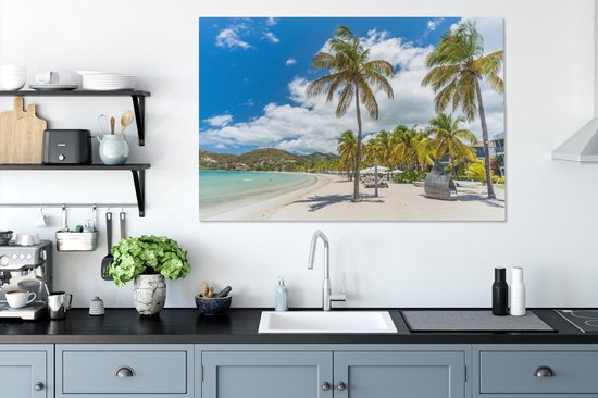 Peintures sur Toile Plage - Chaise Longue - Palmiers - 120x80 cm - Décoration murale