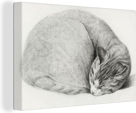 Canvas Schilderij Opgerolde liggende slapende kat - schilderij van Jean Bernard - 30x20 cm - Wanddecoratie