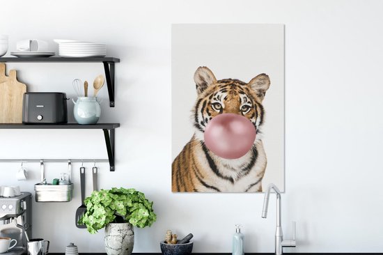 Toile peinture enfants - Tigre - Animaux - Bubble gum - Garçon - Fille - Enfant - Décoration murale filles - Décoration murale garçons - 40x60 cm