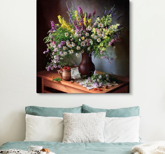 Toile Peinture Fleurs - Tableau - Nature Morte - 160x120 cm - Décoration murale XXL