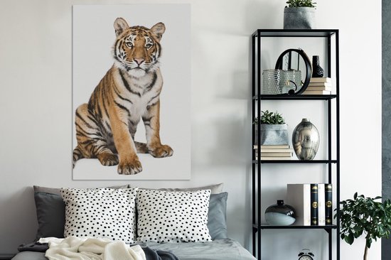 Canvas Jongens - Tijger - Dieren - Wit - Jongetje - Jongens - Kids - Kinder decoratie - Canvas kinderkamer - 90x140 cm